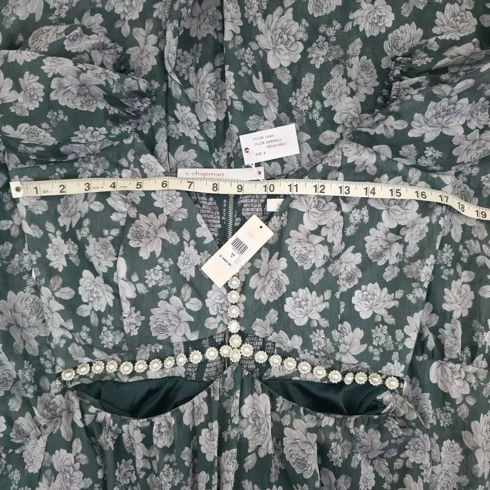 V. Chapman The Emma Dress in Emerald Peony Print Maxi Dress Sz 8 NWT+I - Picture 9 of 14